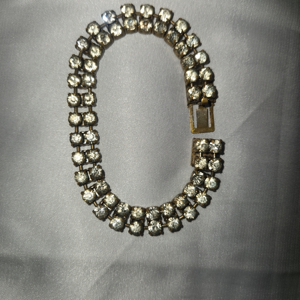 Vintage Czech Glass Gold-Tone Clear Crystal Tennis Bracelet - Women Jewelry